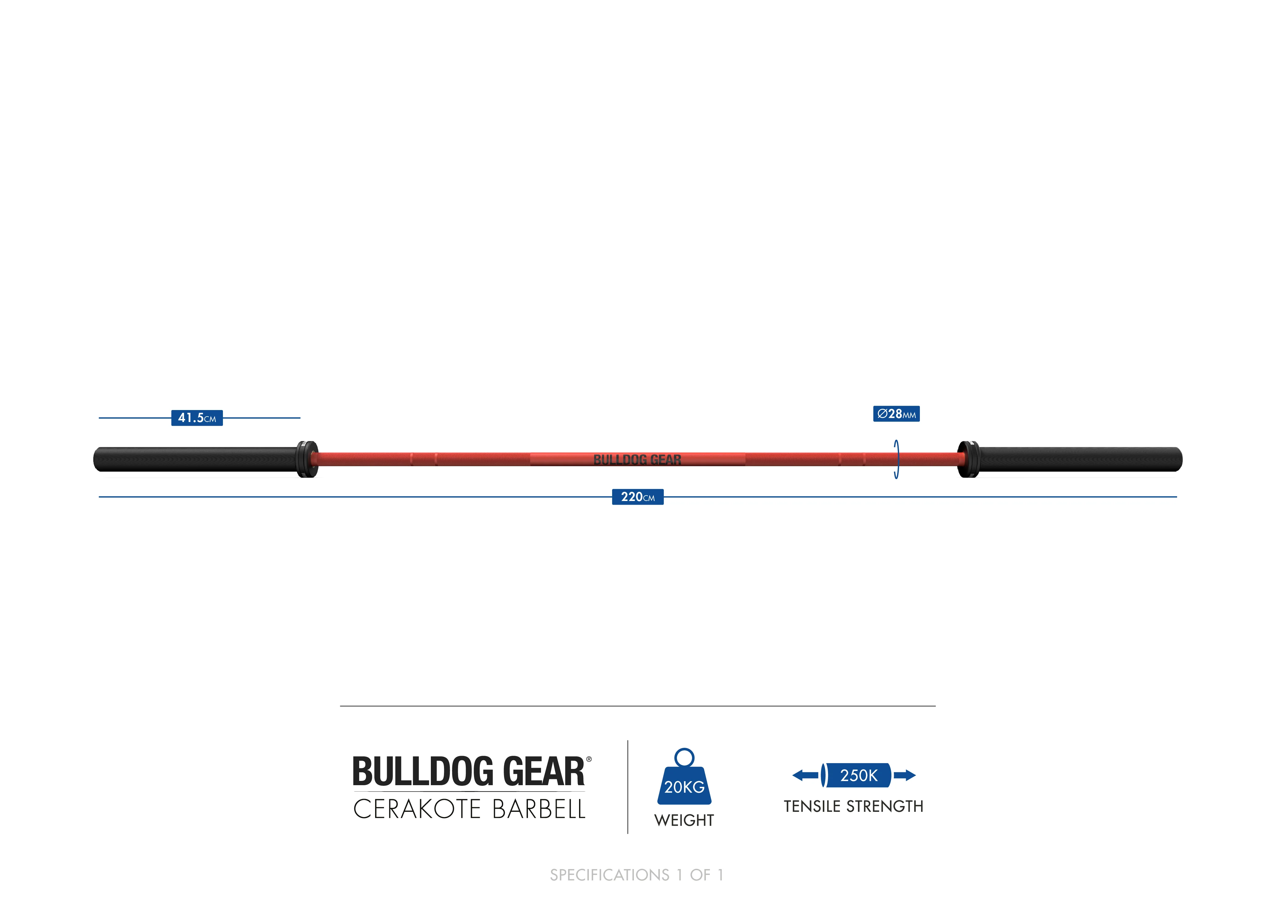 Bulldog Gear - Men's Cerakote 20kg 7ft Olympic Barbell - Image 15